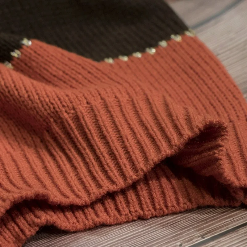 Women's Retro Color Block Striped Knit Sweater