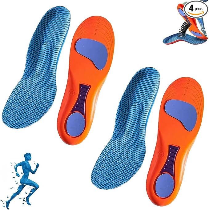 Orthopedic Gel Insoles 4-Pack — Dual-Layer Shock Absorption for Running, Plantar Fasciitis, Heel & Arch Pain Relief