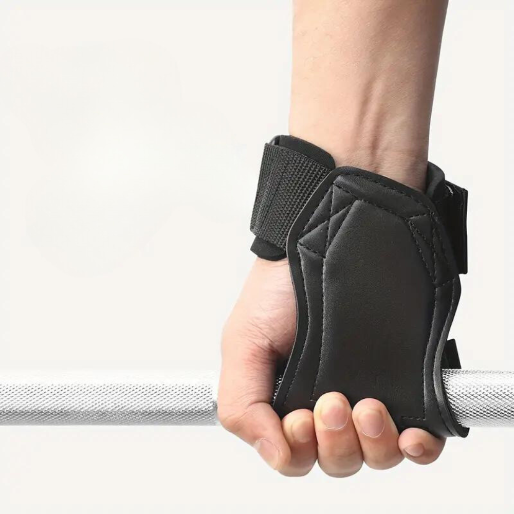 RECOVR Lifting Grips | Leather Pull-Up & Deadlift Grip Pads with Wrist Wrap (Pair)