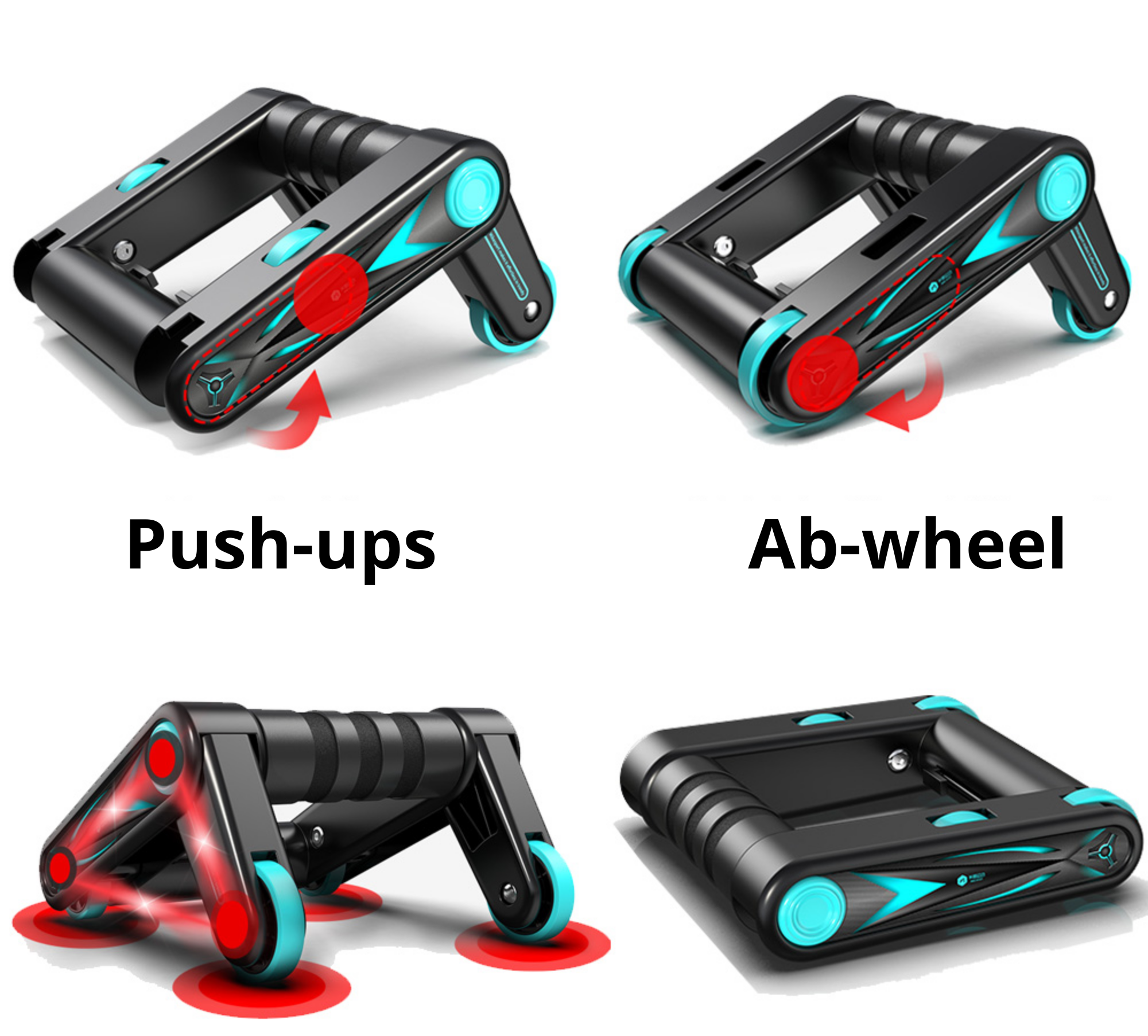 RECOVR Rotating Push-Up Bars with Wheels – Advanced Push Up Handles for Chest, Core & Shoulder Training at Home