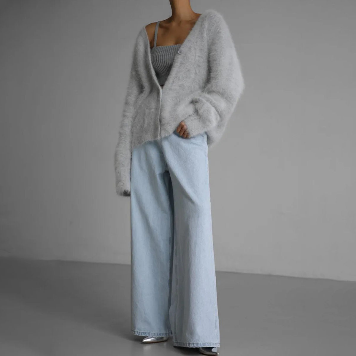 Women's Fuzzy V-Neck Cardigan
