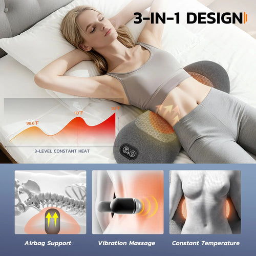 3-in-1 Electric Back Massager Cushion | Heat Therapy, Vibration & Lumbar Traction Support
