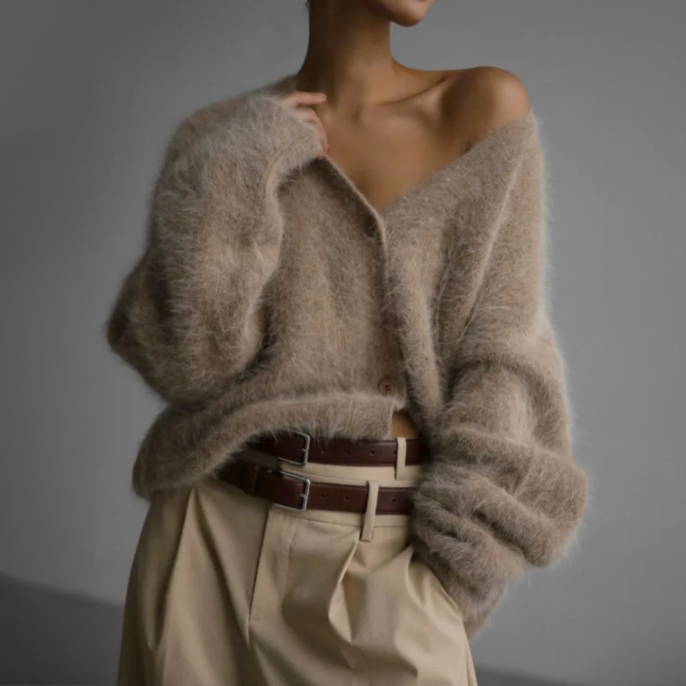 Women's Fuzzy V-Neck Cardigan