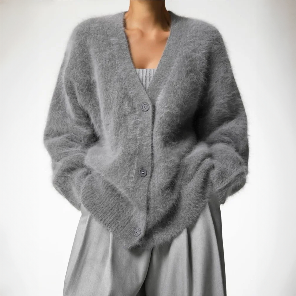 Women's Fuzzy V-Neck Cardigan