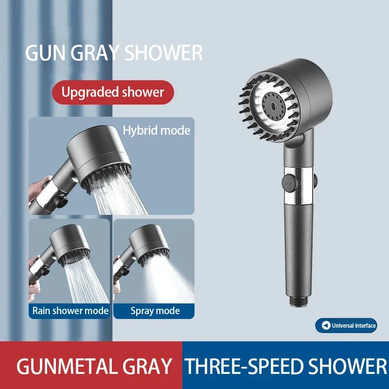 High Pressure Filter Shower Head | 3-Mode Spray with Scalp Massage Brush