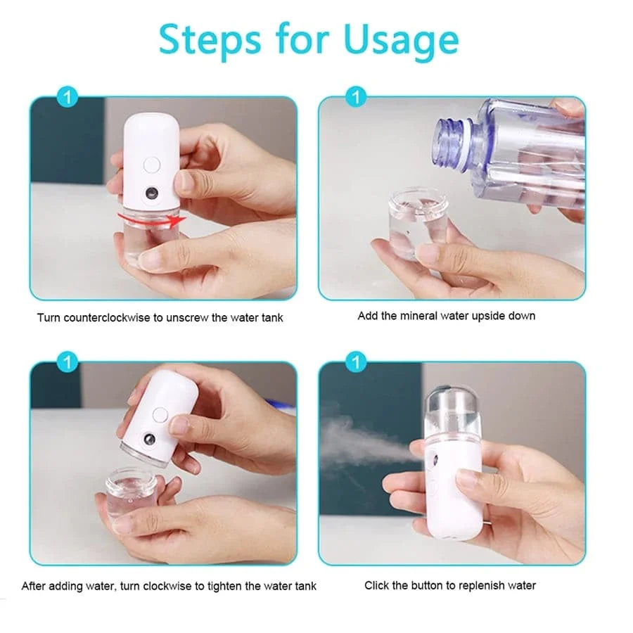 Portable Facial Steamer | Mini USB Nano Mist Sprayer for Skin Hydration & Glow