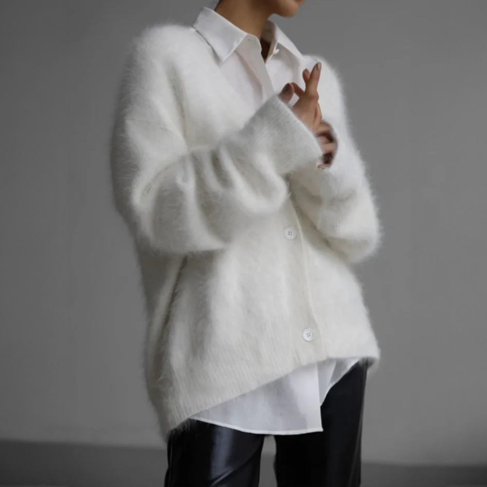 Women's Fuzzy V-Neck Cardigan