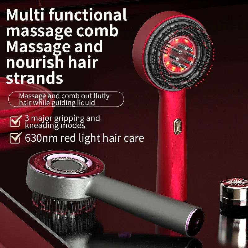 Electric Scalp Massager with Red Light Therapy | Vibrating Hair Growth Brush & Oil Applicator