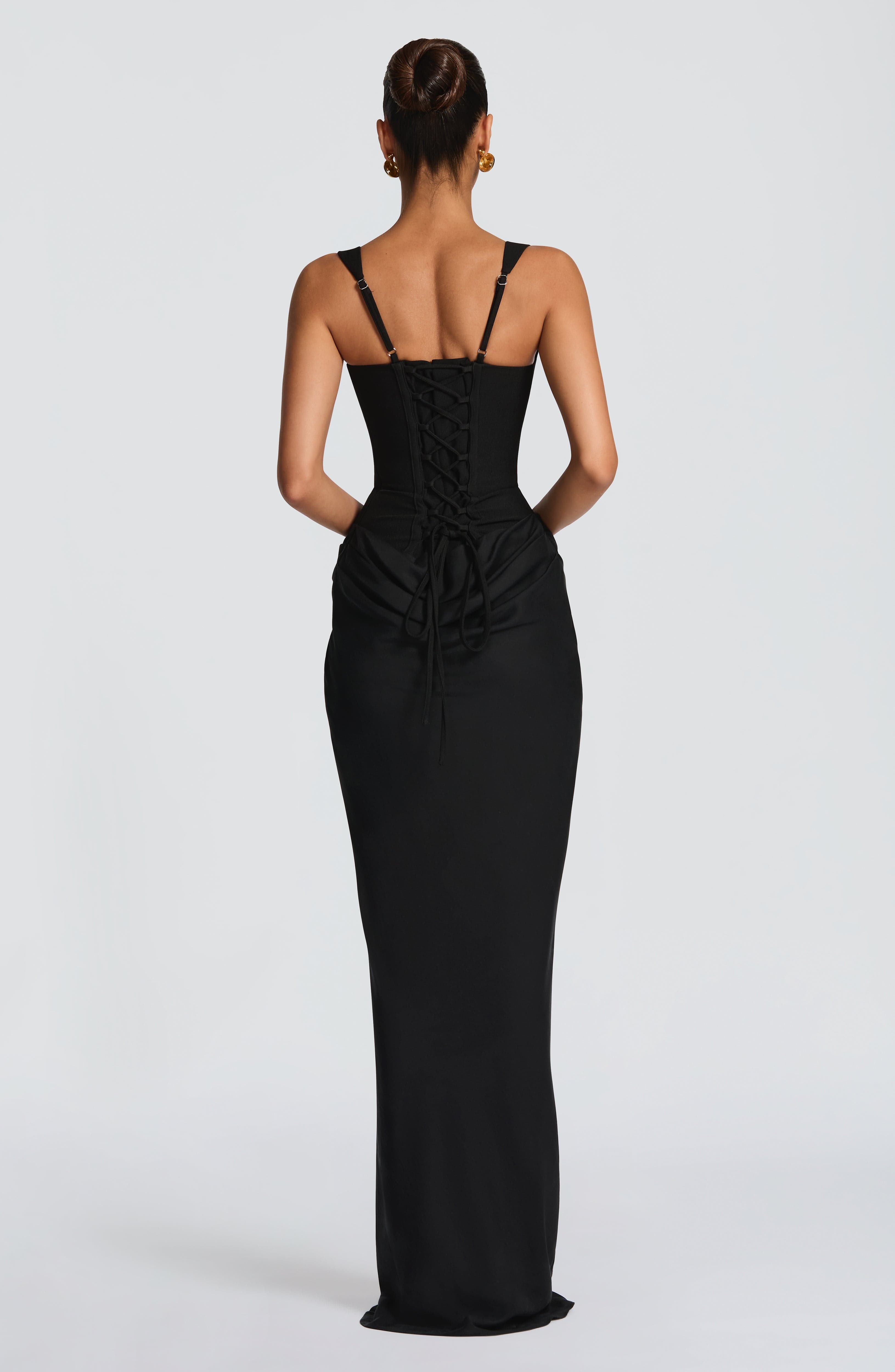 Vienna Maxi Dress – Black | Corset Bodice Formal Maxi Gown | Black-Tie, Prom & Party Season