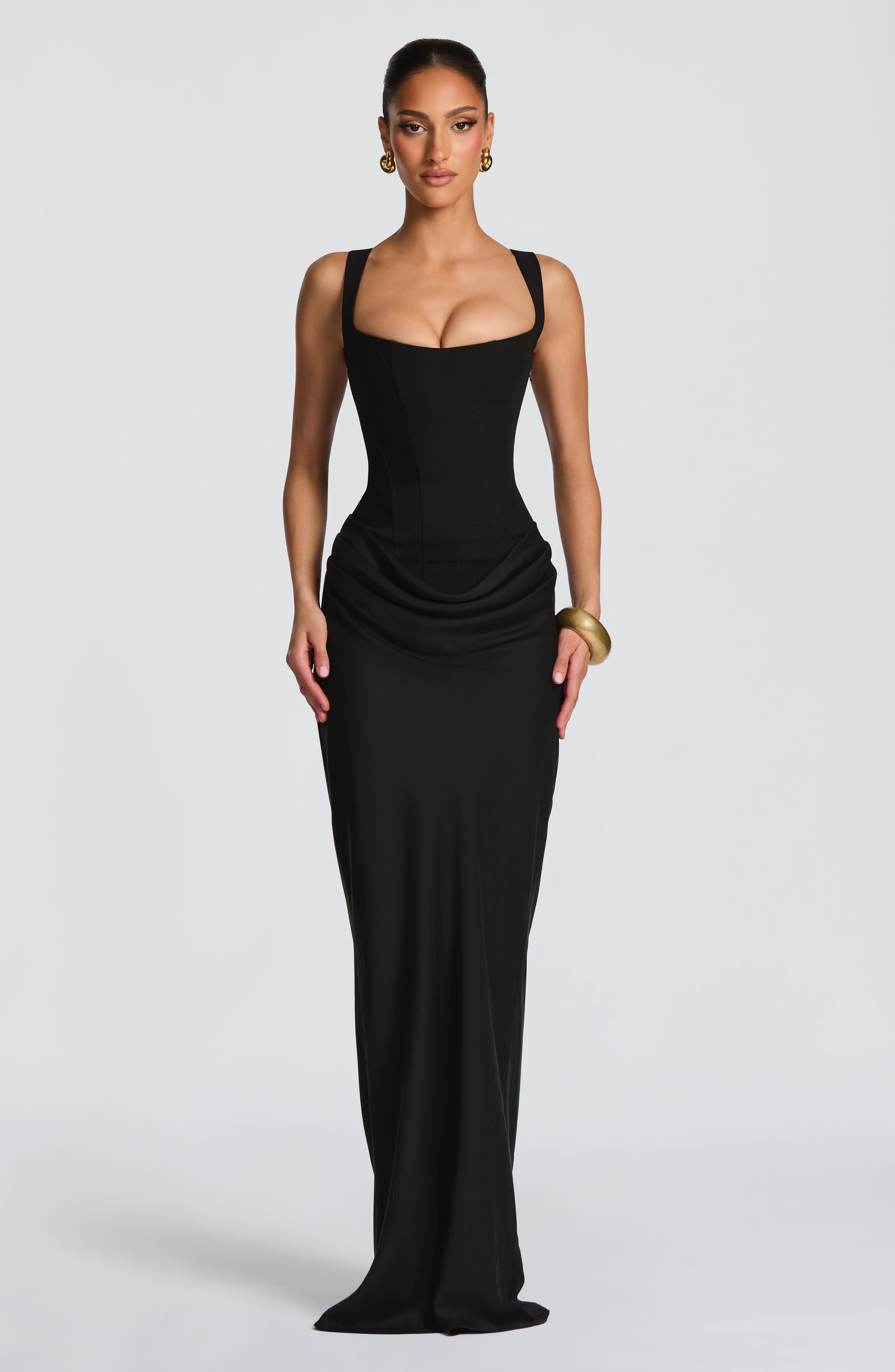 Vienna Maxi Dress – Black | Corset Bodice Formal Maxi Gown | Black-Tie, Prom & Party Season