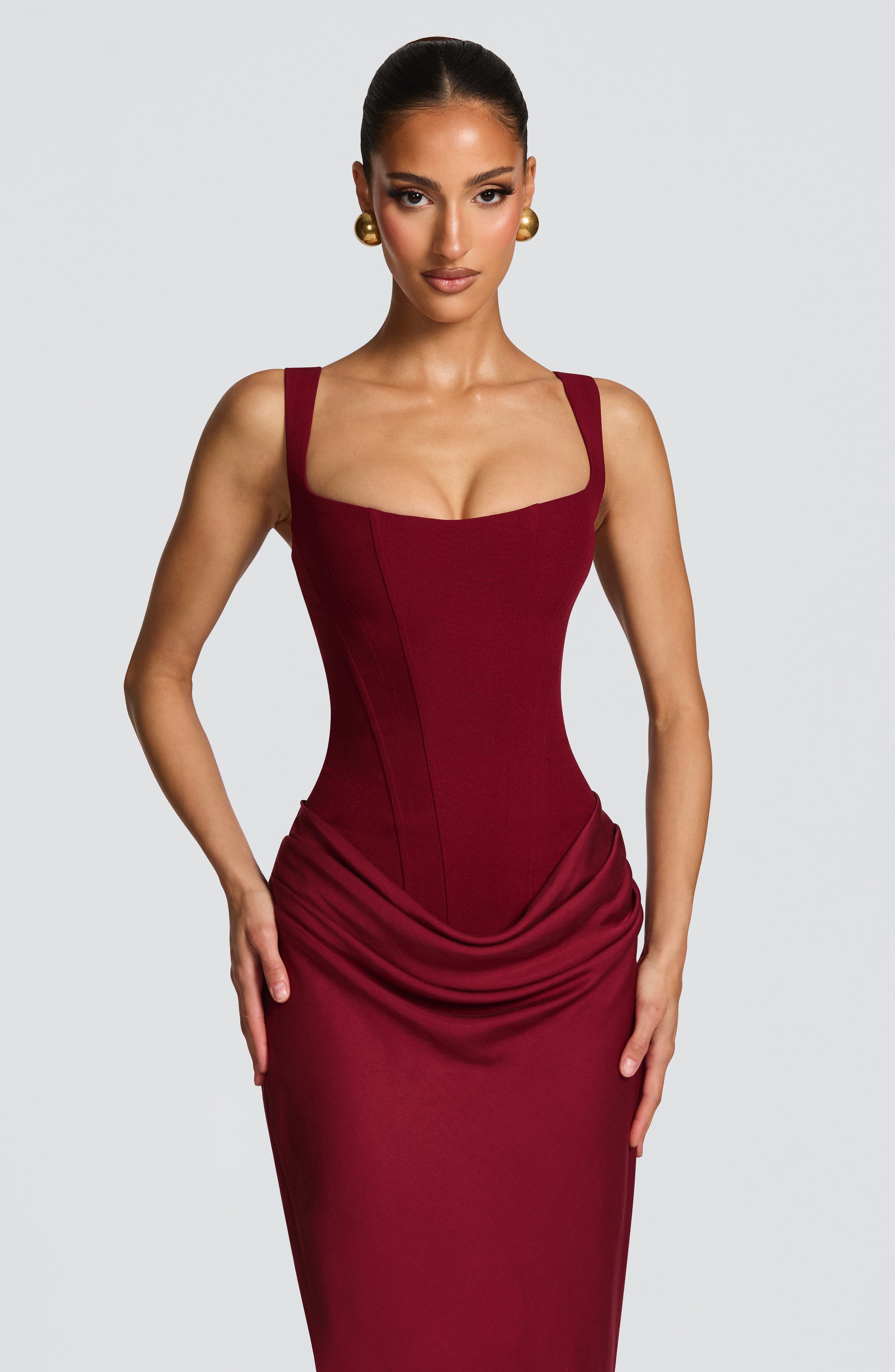 Isolde Maxi Dress – Burgundy | Square-Neck Formal Maxi Gown | Black-Tie, Prom & Wedding Guest