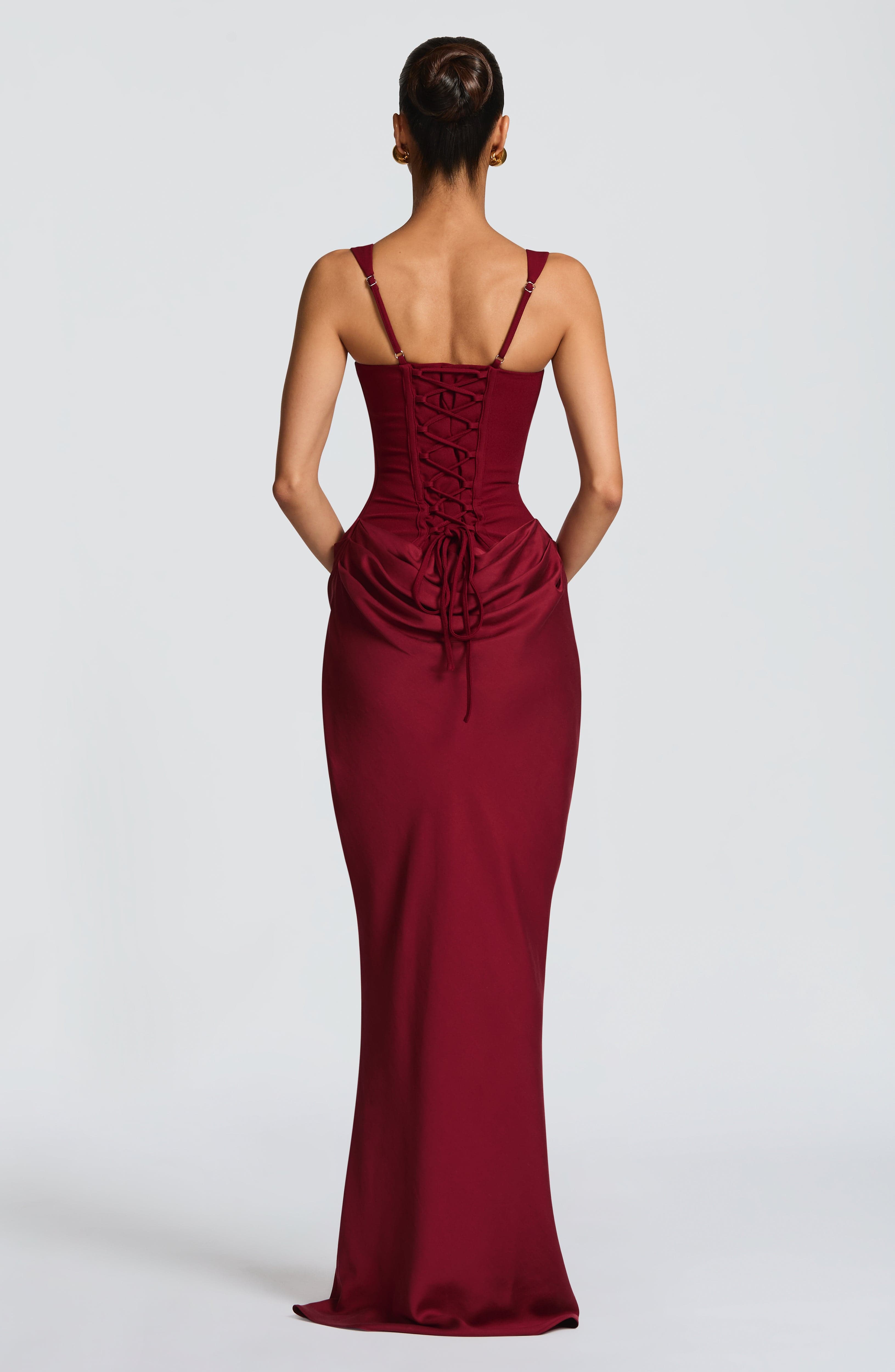 Isolde Maxi Dress – Burgundy | Square-Neck Formal Maxi Gown | Black-Tie, Prom & Wedding Guest