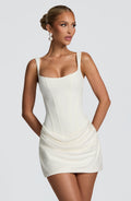 Elara Mini Dress – Ivory | Cowl-Neck Satin Mini Dress | Bachelorette, Engagement & Going-Out