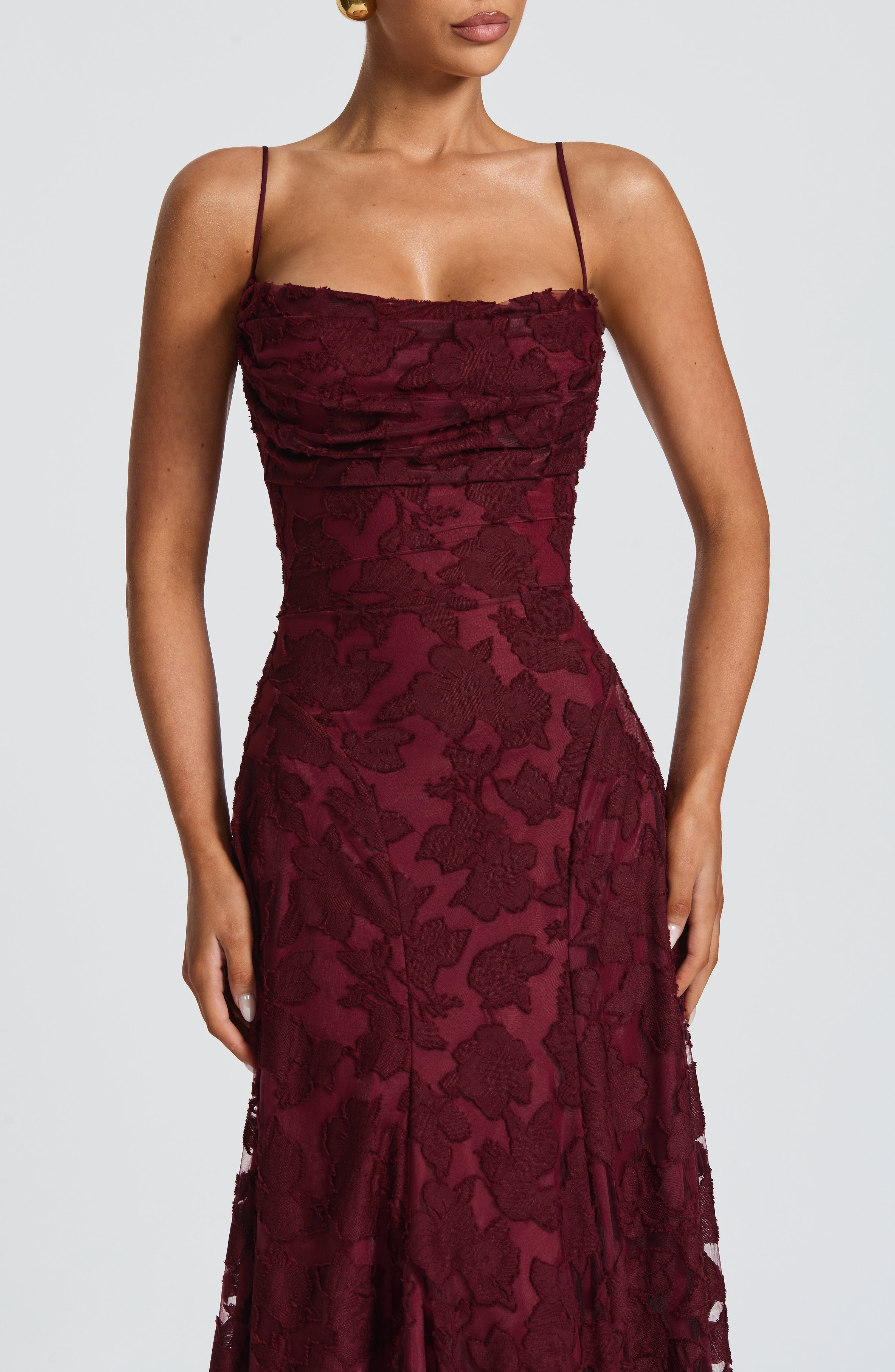Camille Maxi Dress – Cherry Lacquer | Cowl-Neck Flowy Jersey Maxi Dress | Evening, Prom & Wedding Guest
