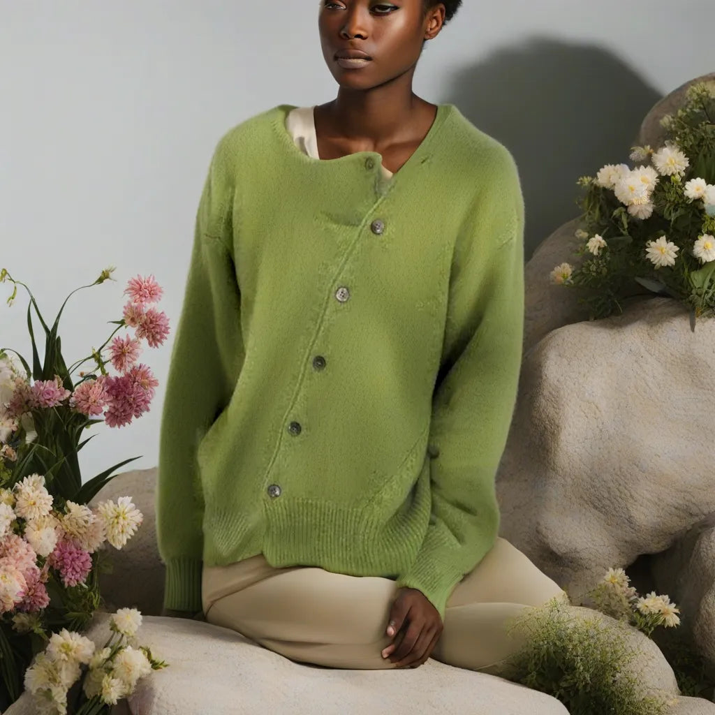 Women's Loose Fit Knit Cardigan – Green