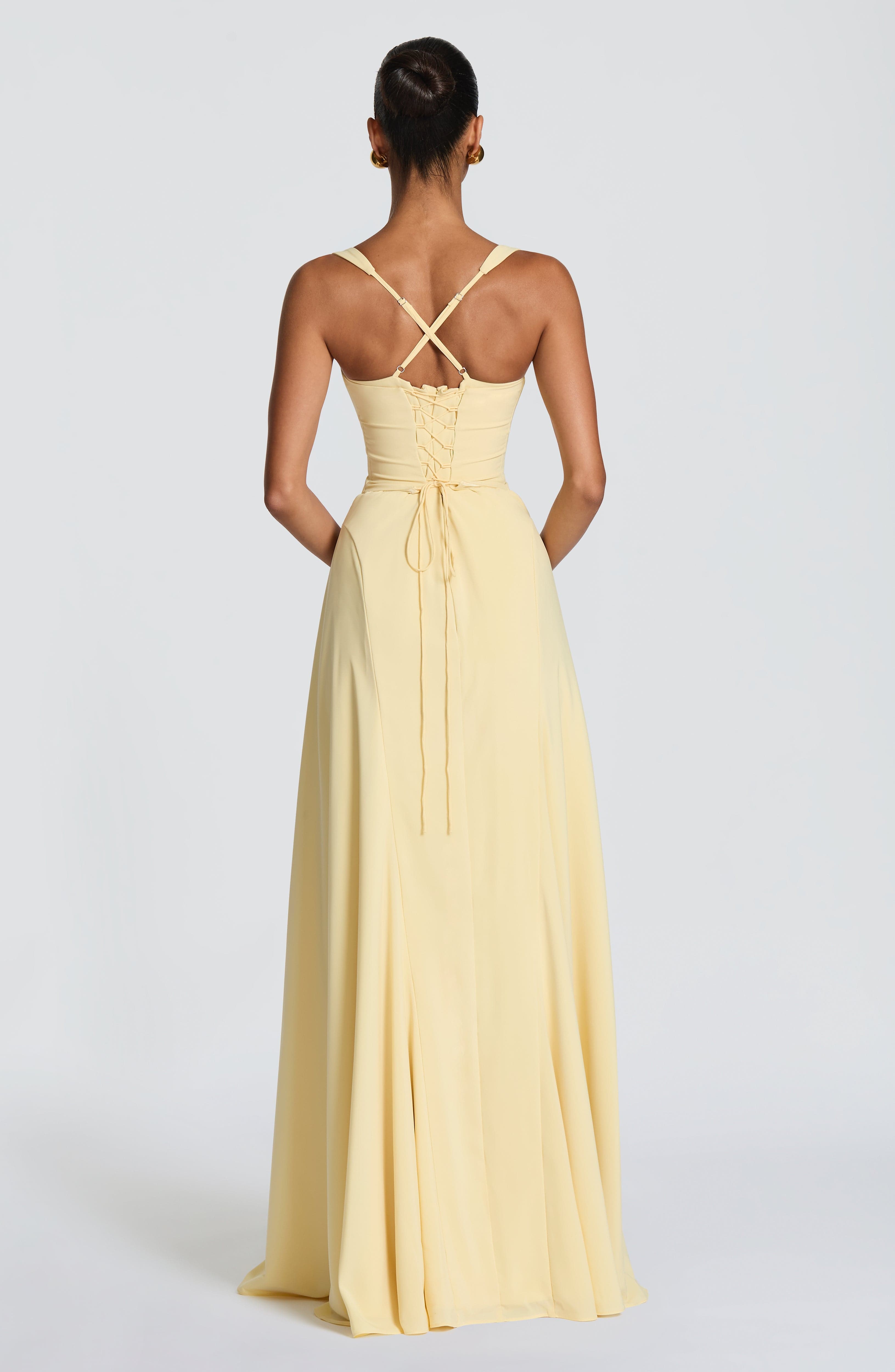 Marlowe Maxi Dress – Lemon | Cupped Bodice & Flared Satin Skirt | Prom, Bridesmaid & Wedding Guest Dress